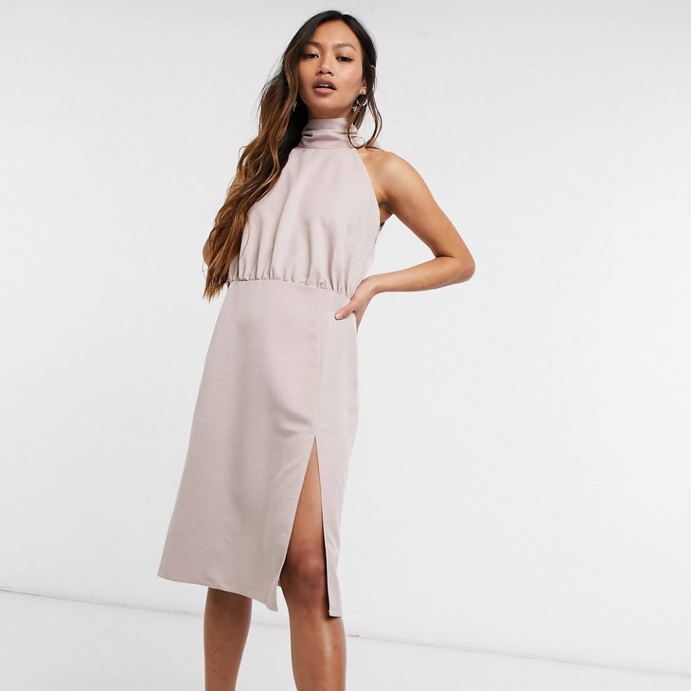 NWOT Classy Halter Neck Midi Dress